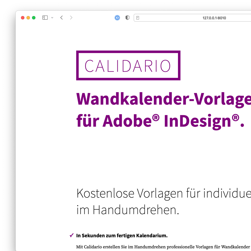 Screenshot of the Calidario website from 2015