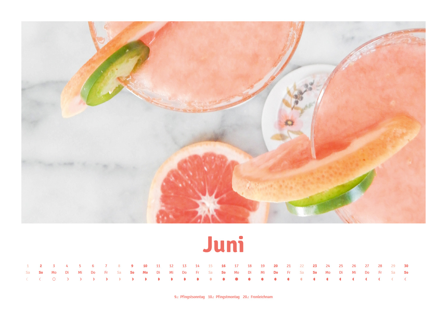 Calidario PANTONE calendar 2019 in June with grapefruit motif