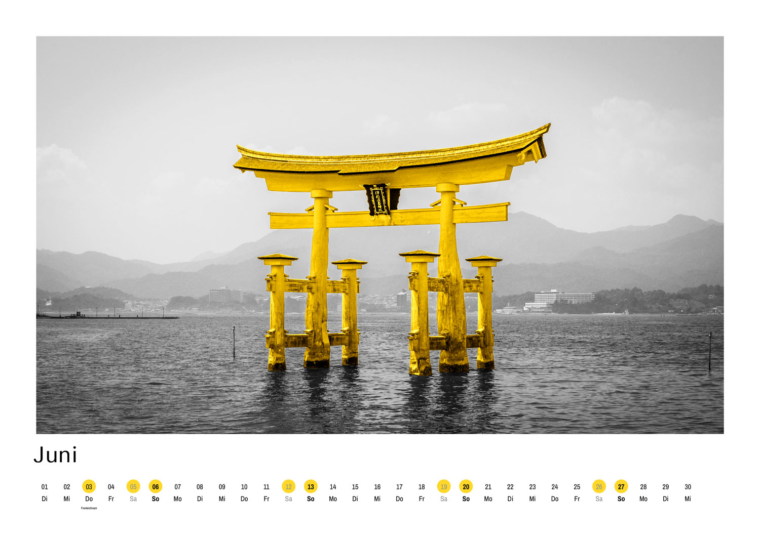 Calidario PANTONE calendar 2021 in June with torii of Itsukushima Shrine