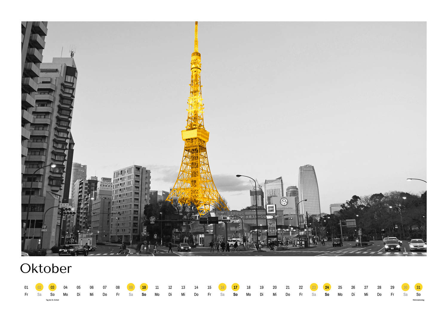 Calidario-PANTONE-Kalender 2021 im Oktober mit dem Eiffelturm