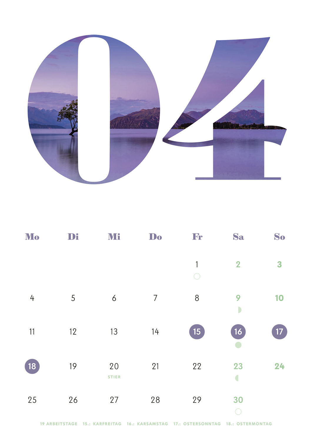 Calidario-PANTONE-Kalender 2022 im April