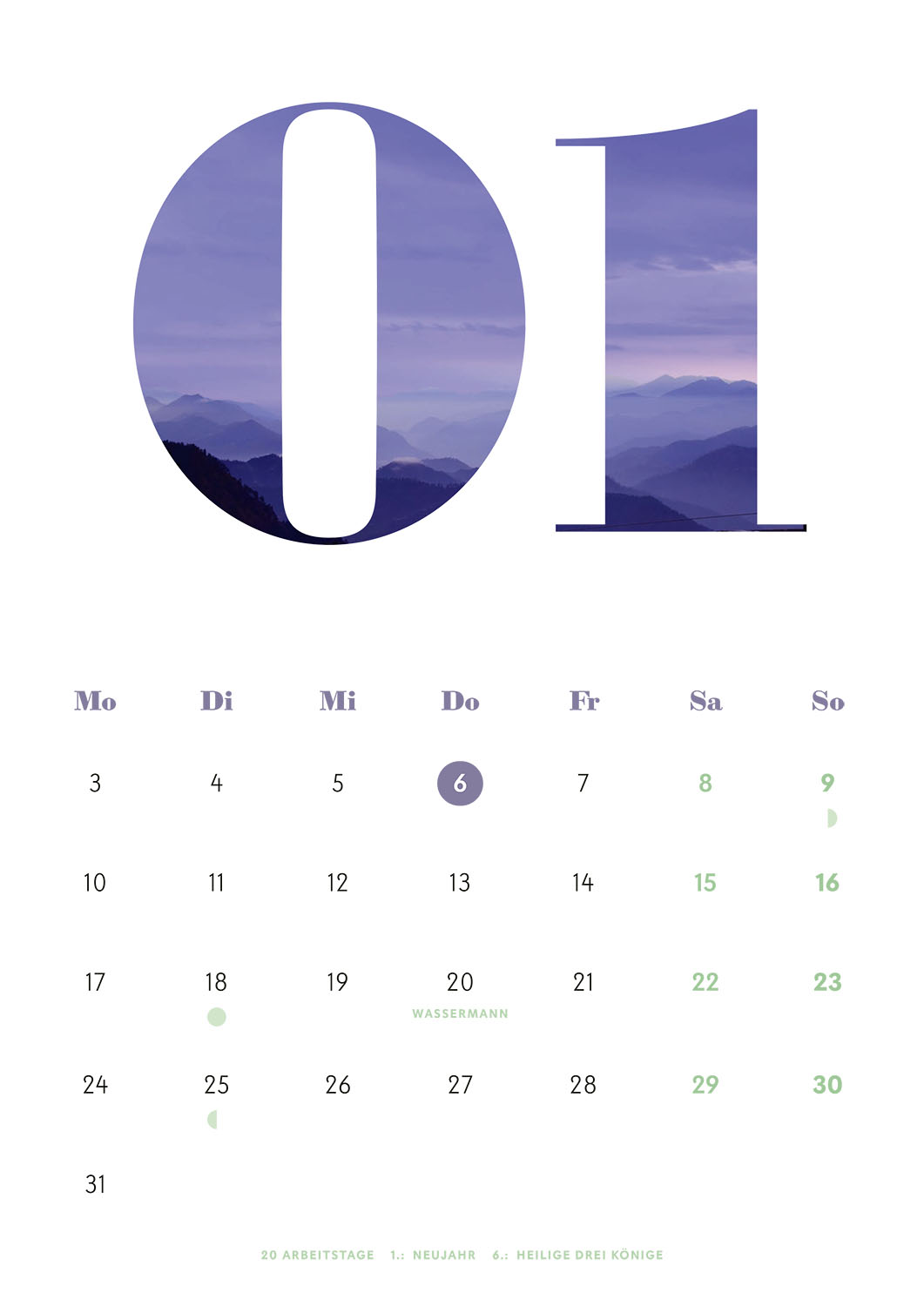 Calidario-PANTONE-Kalender 2022 im Jänner